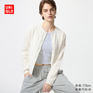 優(yōu)衣庫女裝紐花圓領(lǐng)針織開衫/毛衣外套空調(diào)衫通勤秋冬新款481477 01 乳白色 XL