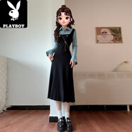 花花公子（PLAYBOY）黑色假兩件套裝長(cháng)袖襯衫連衣裙子早初秋季穿搭長(cháng)裙2024新款女春秋 連衣裙版一整套入秋穿搭/韓系氛圍感/感/顯瘦/時(shí)尚/清 2XL 65/70kg 【送運費險/退換無(wú)憂(yōu)/現貨