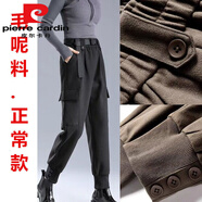 皮爾卡丹（pierre cardin）加長(cháng)毛呢工裝褲女秋冬加絨加厚顯瘦高腰束腳高個(gè)子寬松休閑蘿卜褲 7792黑色單款送腰帶 (長(cháng)度)今年流行的輕奢 常規 S 建議85-95斤