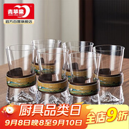 青蘋果水杯 耐熱玻璃水具套裝家用水晶玻璃杯 千里江山圖觀山杯*6