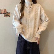 宿萊高領(lǐng)毛衣女款小個(gè)子針織衫內搭感正肩麻花大碼胖mm不規則上衣 白色毛衣[秋季/秋裝/早秋/初秋穿 M (80-100斤)