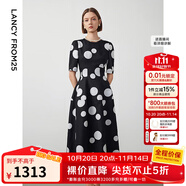 朗姿【Basic衣櫥】小香風(fēng)法式赫本風(fēng)波點(diǎn)裙子女夏新款連衣裙 本白色 M