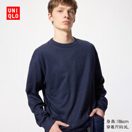 優(yōu)衣庫男裝柔軟針織搖粒絨圓領(lǐng)套頭衫/長(cháng)袖T恤479791 66 藍色 3XL /185/120C