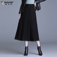 啄木鳥(niǎo)羊毛針織半身裙女2026年冬季新款韓版時(shí)尚顯瘦a字中長(cháng)短裙子女裝 黑色 小蕾絲 2XL 130-140斤