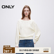 ONLY2024秋季新款舒適通勤水鉆蝙蝠袖寬松長袖針織衫女|124324009 A43 奶油白色 L (170) 88A