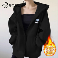 都市麗人藏青色衛(wèi)衣女衛(wèi)衣女款2025年最新款秋冬大碼女裝冬季加絨厚外套女