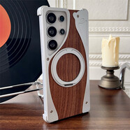 紐為（Newvessy）適用三星S25金屬S24亞克力S23透明Ultra不會(huì )發(fā)黃棘輪旋轉支架Magsafe磁吸充電手機殼鋁合金無(wú)邊框 優(yōu)雅銀【鋁合金+胡桃木實(shí)木背板+棘輪支架】 三星Galaxy S25 Ultra