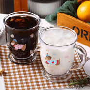 詠幻玻璃杯子帶把手女高顏值家用飲料果汁杯上班族辦公室耐高溫喝 400ml卡通臘腸狗+愛心狗玻璃杯兩只裝