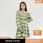 moussy&sly冬季新款日系格紋海軍領(lǐng)收腰少女連衣裙女038FAZ33-4570 混合藍色117 M
