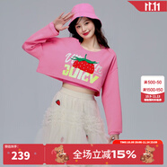 拉拉波波春季新款草莓刺繡可愛(ài)兩件裝短款衛(wèi)衣女休閑上衣LBCA-WSTS21 粉色 S