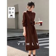 梵希蔓黑色半高領(lǐng)毛織連衣裙女25秋新款法式長(cháng)袖卷邊收腰a字長(cháng)裙 75183 紅咖色 L （建議110-120斤）