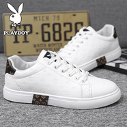 花花公子男鞋2025秋冬季新款高級(jí)感休閑鞋子男款板鞋潮流商務(wù)英倫皮鞋男士 白色 43