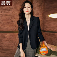 晨芙休閑小西裝外套女春秋時(shí)尚英倫風(fēng)正裝顯瘦小個(gè)子短款氣質(zhì)西服上衣 黑色夾棉【三?？邸?XL 建議110-123斤