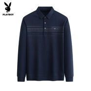 花花公子男士長(cháng)袖POLO衫春季新款中年老爸爸休閑T恤打底衫上衣KQ D811藏青 M M70-120斤