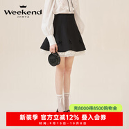 卓雅周末（JORYA weekend）謝安然同款|24秋新款通勤高腰A字蝴蝶結蕾絲拼接半身短裙 黑色 M