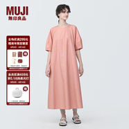 無(wú)印良品（MUJI）女式 涼感平紋套頭短袖連衣裙 女裝裙子長(cháng)裙純棉寬松涼感物語(yǔ)夏季 橙色條紋 M (160/84A)