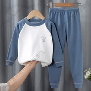 富羅迷（follow me）兒童德絨保暖套裝中大童秋衣秋褲男童女童內衣家居服寶寶打底衣服 插肩藍 73 cm