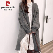 皮爾卡丹復(fù)古麻花溫柔風(fēng)中長款毛衣外套感長款過膝加厚針織開衫外套厚 灰色 A233雙口袋麻花開衫 M