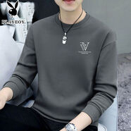 花花公子（PLAYBOY ESTABLISHED 1953）男士套頭衛(wèi)衣圓領(lǐng)百搭秋季打底衫穿面秋衣中青年潮流上衣 V深灰 【單件裝】 M  【80-100斤】