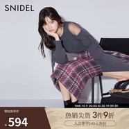 SNIDEL秋冬圓領(lǐng)薄紗拼接袖露肩系帶針織衫毛衣SWNT245011 灰色 均碼 （F）