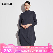 藍地（LANDI）羊毛連衣裙女秋冬新款九分袖設計感小眾裙子 藏青色 L