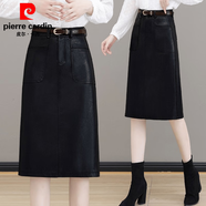 皮爾卡丹2025秋冬新款開(kāi)叉PU皮裙女高腰過(guò)膝中長(cháng)款氣質(zhì)a字包臀時(shí)尚一步裙 黑色（送腰帶） A區1548 M 95斤-105斤