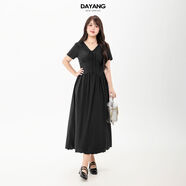 零加姑娘120斤的大楊大尺碼微胖短袖法式洋裝女夏季小個(gè)子V領(lǐng)顯瘦 黑色 M