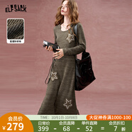 妖精的口袋星星刺繡長(cháng)袖針織連衣裙女2025年春季新款復古顯瘦裙子 復古灰綠色 L
