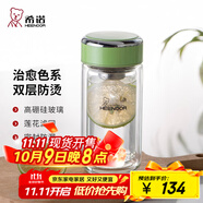 希諾（HEENOOR）雙層玻璃杯女士濾網(wǎng)帶蓋珠光花茶杯耐熱防燙便攜泡茶水杯子禮盒裝 嫩綠 200ml