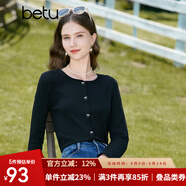 百圖betu女裝秋新款T恤圓領(lǐng)長袖精致蝴蝶結(jié)紐扣針織T恤女2308T19 黑色 S