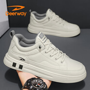 德?tīng)柣荩―EERWAY）男鞋子男2025秋冬季低幫板鞋男士休閑厚底運動(dòng)鞋米色42