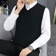 花花公子（PLAYBOY）花花公子毛衣男士馬甲休閑打底針織衫春季新款潮流v領(lǐng)男裝線(xiàn)衣男 8005黑色 M
