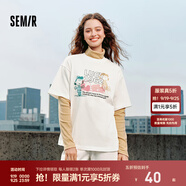 Semir[商場(chǎng)同款]史努比系列短袖T恤女中長(zhǎng)款印花2024新款純棉秋裝 本白10102 M