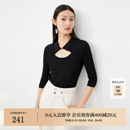 迪賽尼斯（DESIGNICE）迪賽尼斯上衣女2023春季新款鏤空打底衫黑色中袖針織衫女 黑色 S