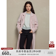 自巧（ZIQIAO）小個子正肩100%全羊毛雙面呢大衣女2023冬季新款毛呢西裝外套 櫻草粉 XS (2碼)