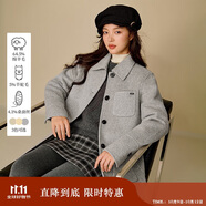 茵曼羊駝毛桑蠶絲襯衫式雙面呢2025冬女裝新款短款毛呢外套 淺灰色 M