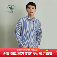 圣大保羅男裝秋冬新款款襯衣男美式休閑條紋合身時尚簡約款長袖襯衫男 藍色J7 L 170/88B(41)