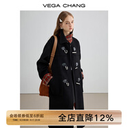 VEGA CHANG黑色毛呢子大衣女2025秋冬新款格紋中長款大衣 鋯石黑 S