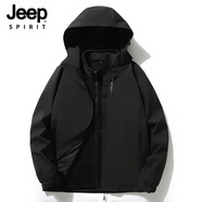 JEEP SPIRIT吉普外套男士夾克春秋季潮流時尚連帽戶外運動沖鋒衣男裝 黑色2XL