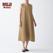 無印良品 MUJI 女式 法國亞麻水洗 無袖連衣裙 BCL07C1S 深咖啡棕色 S