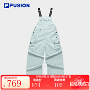 FILA FUSION斐樂潮牌梭織背帶褲女新款時尚休閑寬松工裝褲褲子 質(zhì)藍色-LB L 170/70A
