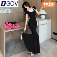 DGOV夏季步步生蓮氣質(zhì)長(cháng)裙顯身材收腰魚(yú)尾裙連衣裙純風(fēng)修身包臀連衣裙 黑色 M 【100-115斤】