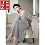 JEZE超好看灰色加厚毛衣長(zhǎng)袖連衣裙女2025冬季法式內(nèi)搭打底針織長(zhǎng)裙子 灰色連衣裙【z】 S