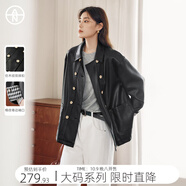 對白【AN大碼系列】巴恩風(fēng)皮衣外套秋季胖mm新款復(fù)古寬松pu皮夾克上衣 靜謐黑 2XL 建議體重145-160