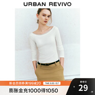 UR秋季新款女裝蕾絲花邊打底外穿修身長(cháng)袖T恤UYY440035 本白 S