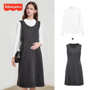 費雪孕婦秋裝2025新款孕媽高級感穿搭秋冬背帶連衣裙大碼通勤兩件套裝 灰色冬季套裝【毛呢裙+針織內搭】 M【100-120斤適穿】