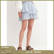 Fabrique藍(lán)月光 宮廷謐境純棉刺繡泡泡袖襯衫短裙套裝女裝新品 藍(lán)色 短裙 S