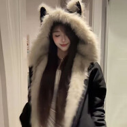 俞兆林（YUZHAOLIN）羽絨棉服女2025秋冬新款美式麂皮毛領(lǐng)貓耳朵連帽加絨加厚外套女 黑色 S