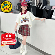 G.DUCKKIDS童裝女童套裝夏季2024新款中大童女孩夏裝扎染純棉短袖T恤半身裙 杏色2505款 170 建議身高160-170cm年齡14-15歲