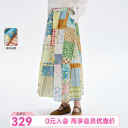 飛鳥(niǎo)和新酒設(shè)計(jì)感純棉高腰半身裙女2025秋季新款松緊腰顯瘦花腰裙 滿(mǎn)幅圖案竹綠HPG05 M